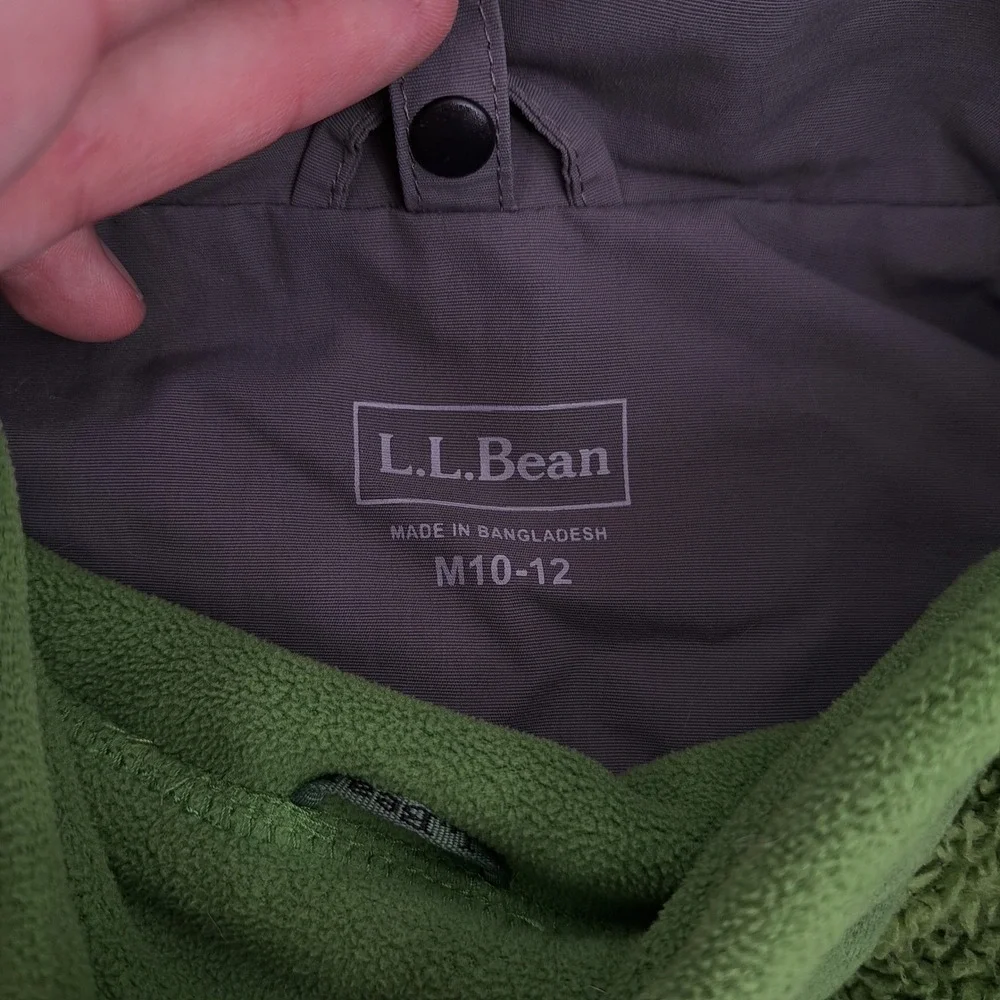 L.L. Bean Winter Jacket Kids M 10-12 Grey Orange Hooded Sherpa Lined Fleece